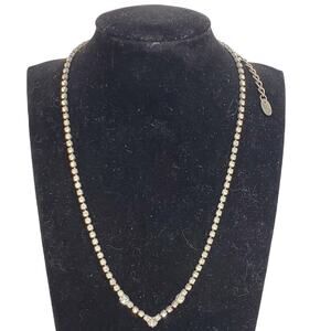 Claires Clear Rhinestone Necklace Dainty 8" Vtg Silver Tone